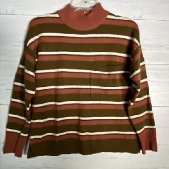 NEW Madewell Mock Neck Pocket Striped Sweater Sz XXS Wool Blend - Picture 3 of 5